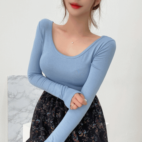 메이플 소프트 스판 여리핏 유넥 긴팔 티셔츠 (6color)