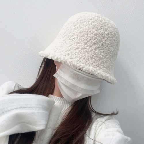 뽀글이 버킷햇 겨울 양털 벙거지 모자 (아이보리/핑크/옐로우/브라운/블랙)