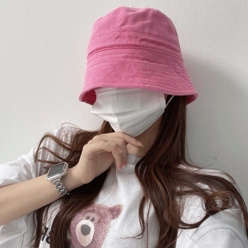 핫핑 워싱 피그먼트 벙거지 모자 얼굴소멸 버킷햇 (화이트/핑크/그레이)